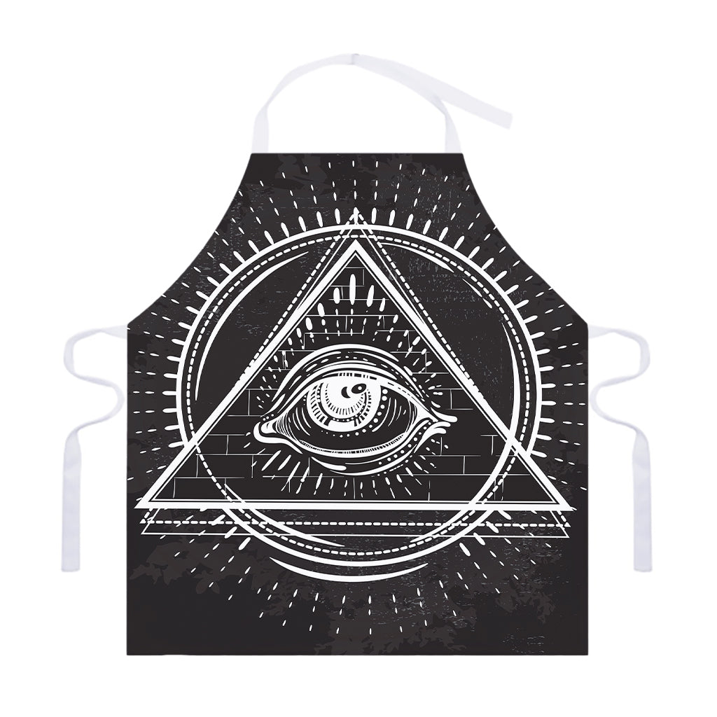 Black And White Eye of Providence Print Adjustable Apron