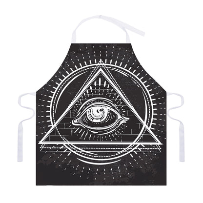 Black And White Eye of Providence Print Adjustable Apron