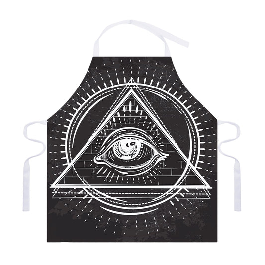 Black And White Eye of Providence Print Adjustable Apron