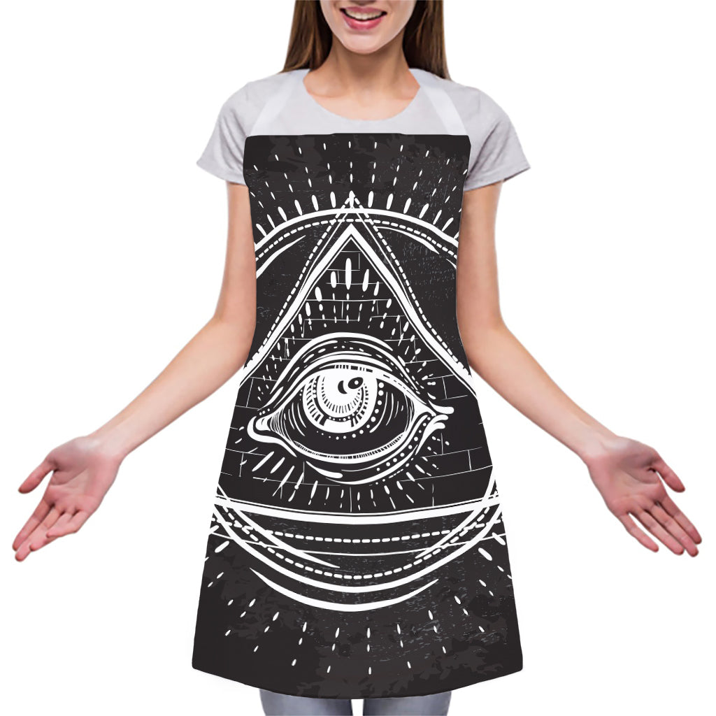 Black And White Eye of Providence Print Adjustable Apron