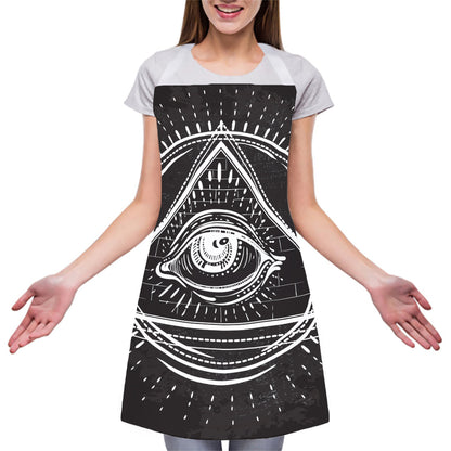 Black And White Eye of Providence Print Adjustable Apron
