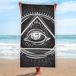 Black And White Eye of Providence Print Beach Towel