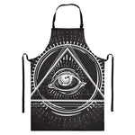 Black And White Eye of Providence Print Bib Apron With Pocket
