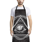 Black And White Eye of Providence Print Bib Apron With Pocket