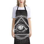 Black And White Eye of Providence Print Bib Apron With Pocket