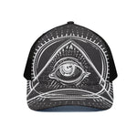 Black And White Eye of Providence Print Black Mesh Trucker Cap