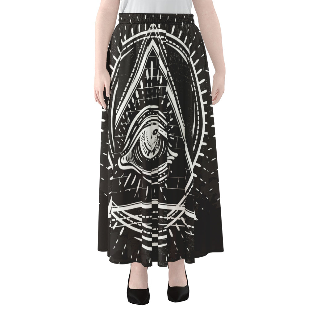 Black And White Eye of Providence Print Chiffon Maxi Skirt