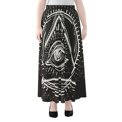 Black And White Eye of Providence Print Chiffon Maxi Skirt