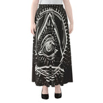 Black And White Eye of Providence Print Chiffon Maxi Skirt