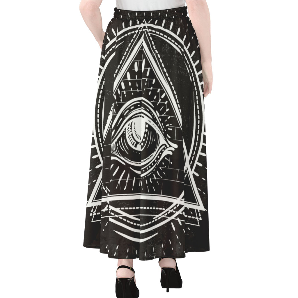 Black And White Eye of Providence Print Chiffon Maxi Skirt