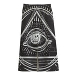 Black And White Eye of Providence Print Cotton Front Slit Maxi Skirt