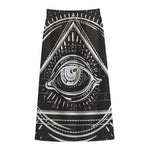 Black And White Eye of Providence Print Cotton Front Slit Maxi Skirt
