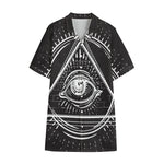 Black And White Eye of Providence Print Cotton Hawaiian Shirt