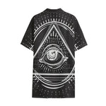 Black And White Eye of Providence Print Cotton Hawaiian Shirt