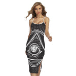 Black And White Eye of Providence Print Cross Back Cami Dress