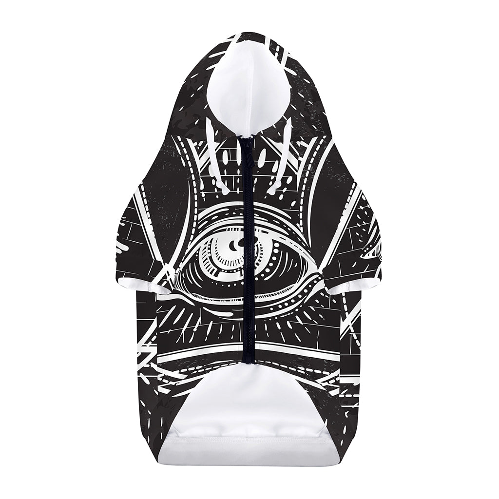 Black And White Eye of Providence Print Dog Zip Up Hoodie
