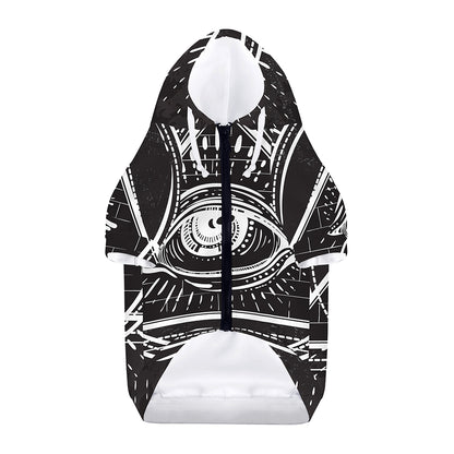 Black And White Eye of Providence Print Dog Zip Up Hoodie