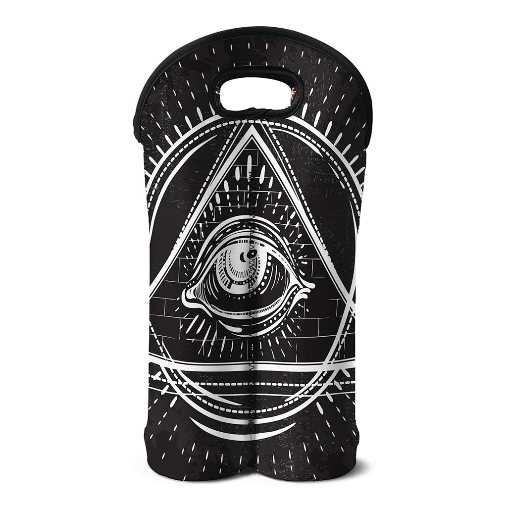 Black And White Eye of Providence Print Double Neoprene Wine Tote