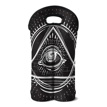 Black And White Eye of Providence Print Double Neoprene Wine Tote