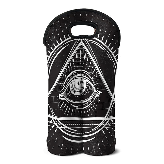Black And White Eye of Providence Print Double Neoprene Wine Tote