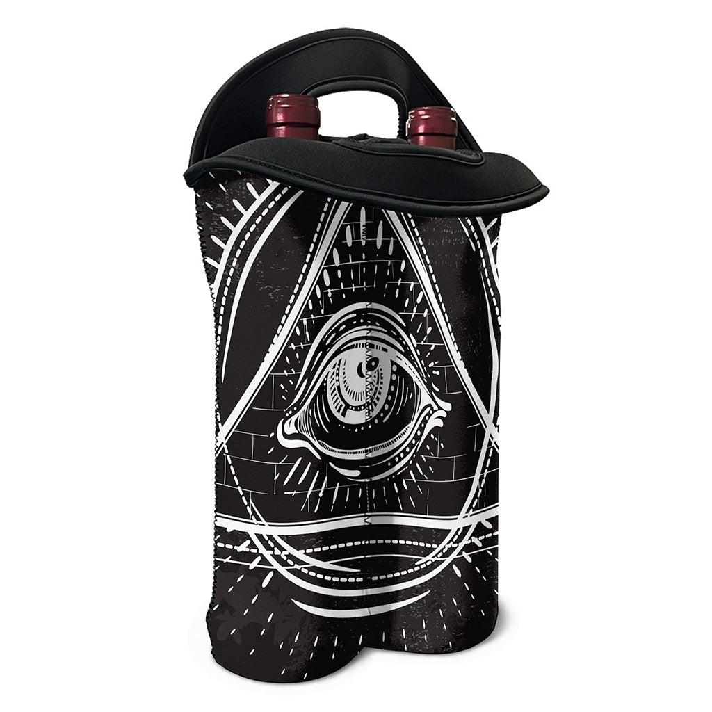 Black And White Eye of Providence Print Double Neoprene Wine Tote
