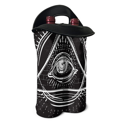 Black And White Eye of Providence Print Double Neoprene Wine Tote