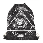 Black And White Eye of Providence Print Drawstring Bag
