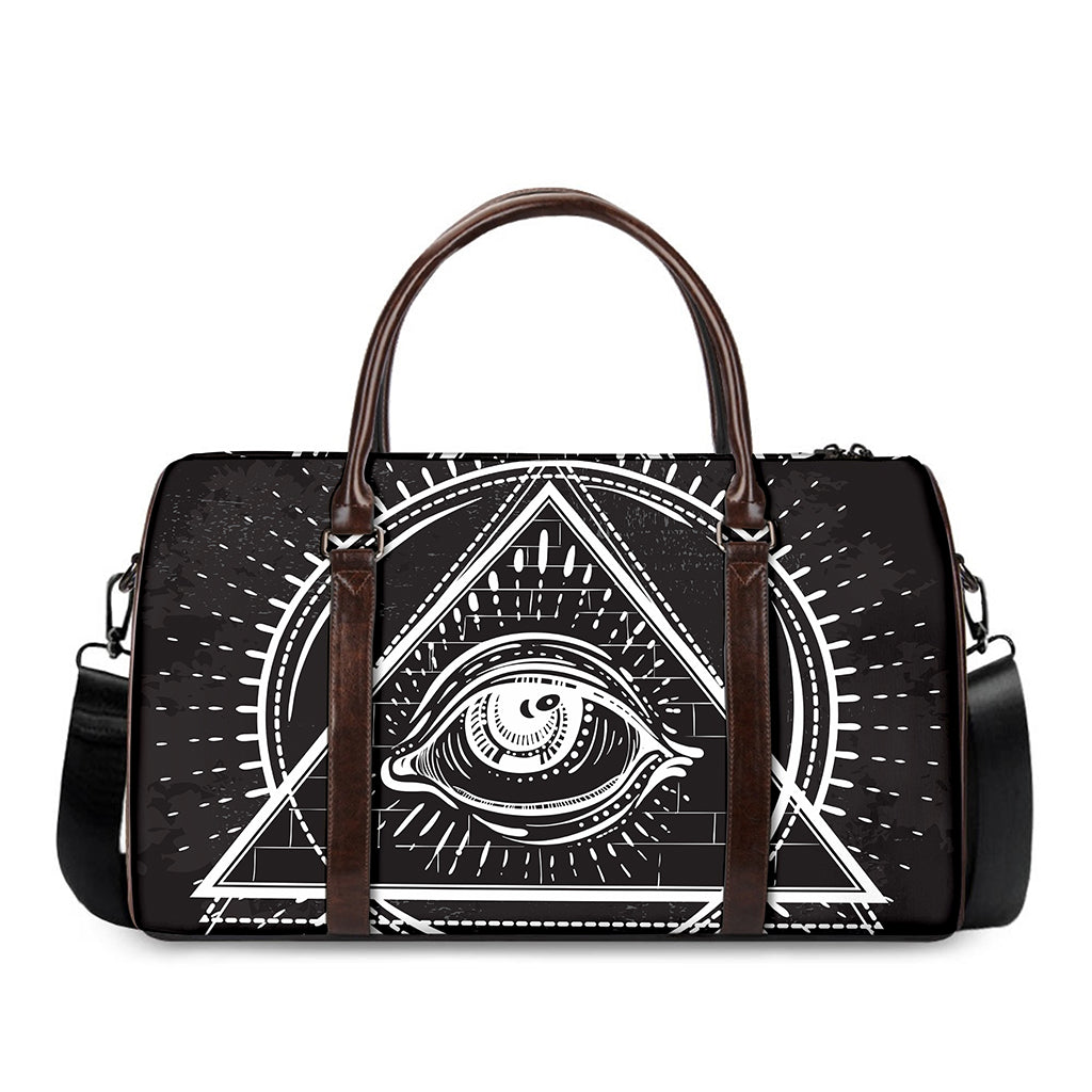 Black And White Eye of Providence Print Duffle Bag