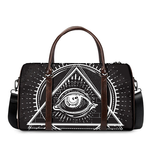 Black And White Eye of Providence Print Duffle Bag