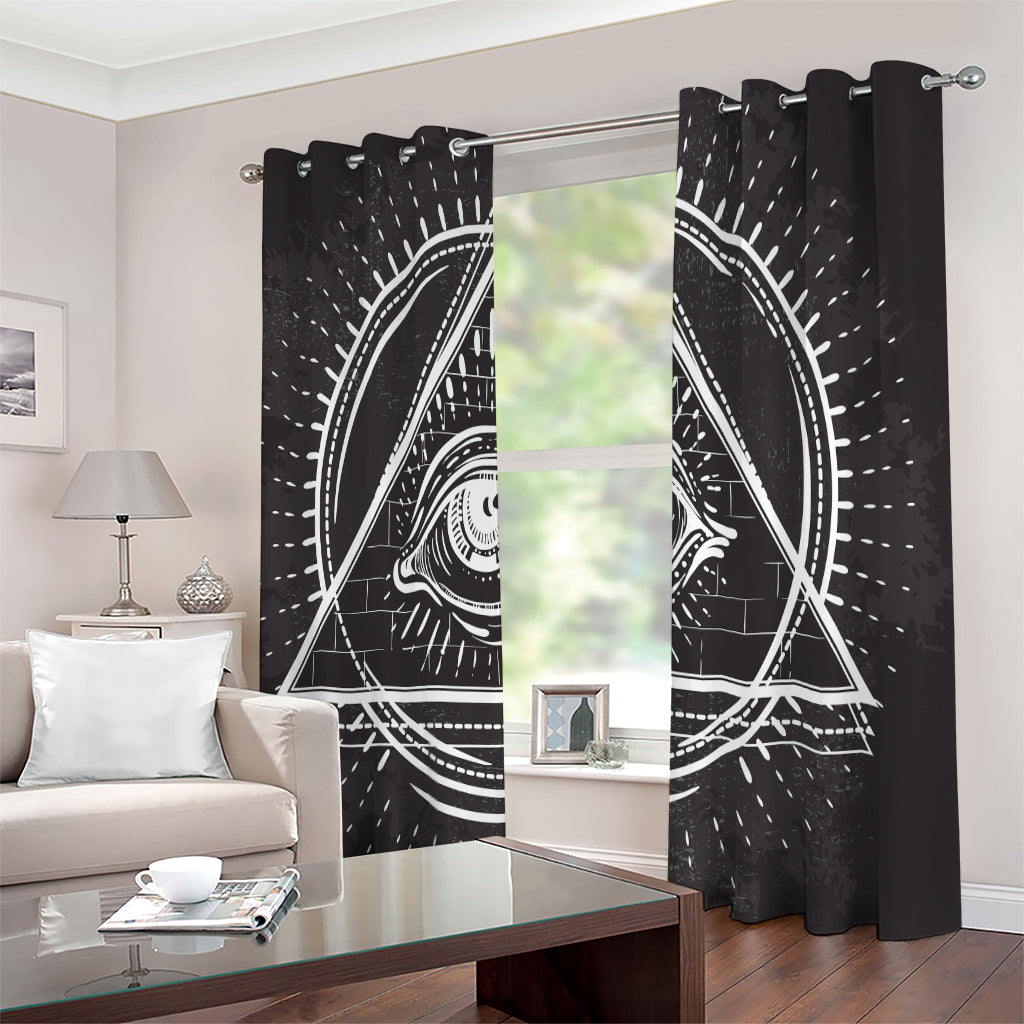 Black And White Eye of Providence Print Extra Wide Grommet Curtains