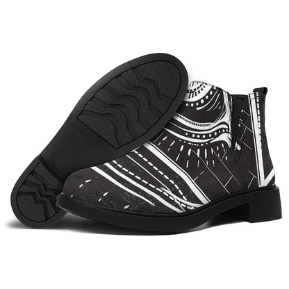 Black And White Eye of Providence Print Flat Ankle Boots