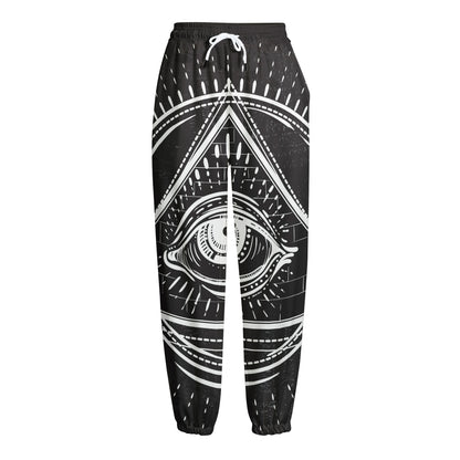 Black And White Eye of Providence Print Fleece Lined Knit Pants