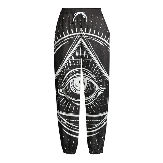 Black And White Eye of Providence Print Fleece Lined Knit Pants
