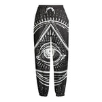 Black And White Eye of Providence Print Fleece Lined Knit Pants