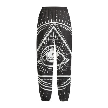 Black And White Eye of Providence Print Fleece Lined Knit Pants