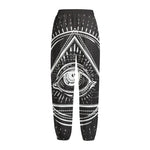 Black And White Eye of Providence Print Fleece Lined Knit Pants