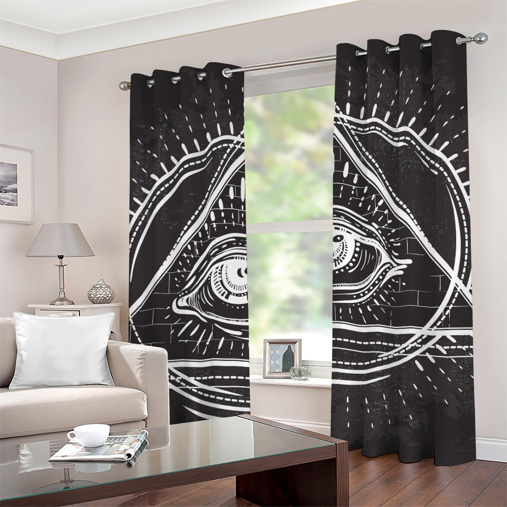 Black And White Eye of Providence Print Grommet Curtains