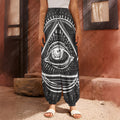 Black And White Eye of Providence Print Harem Pants