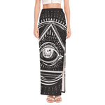 Black And White Eye of Providence Print High Slit Maxi Skirt