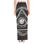 Black And White Eye of Providence Print High Slit Maxi Skirt