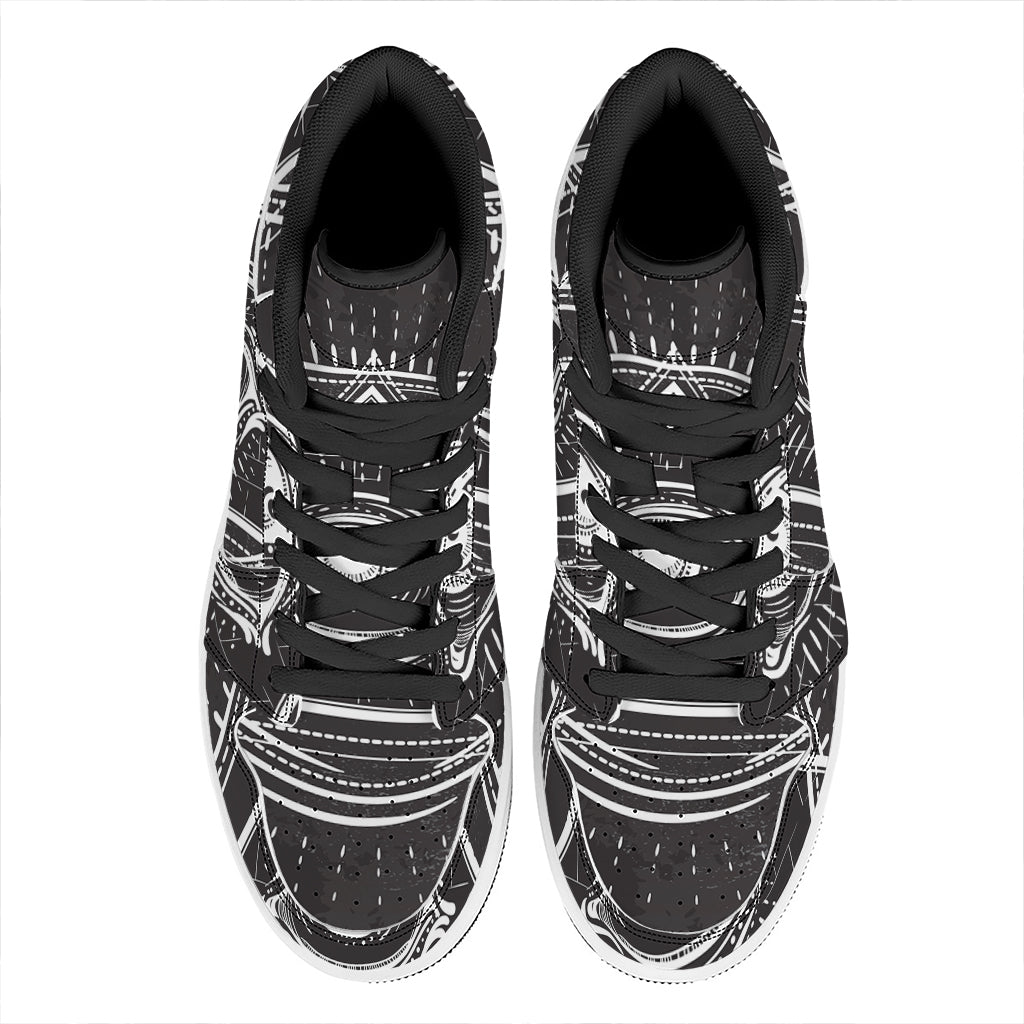 Black And White Eye of Providence Print High Top Leather Sneakers