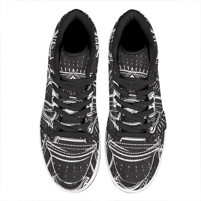 Black And White Eye of Providence Print High Top Leather Sneakers