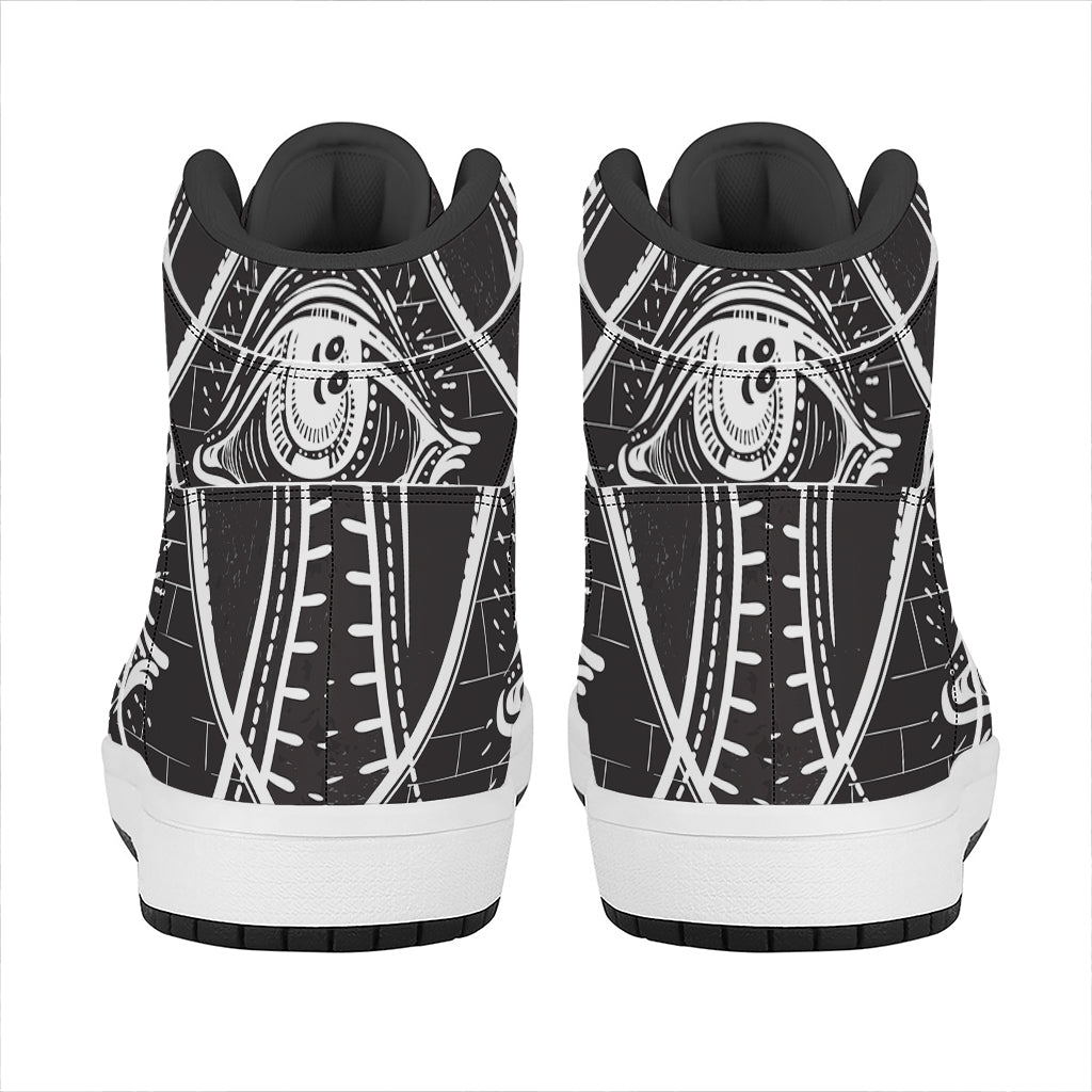Black And White Eye of Providence Print High Top Leather Sneakers