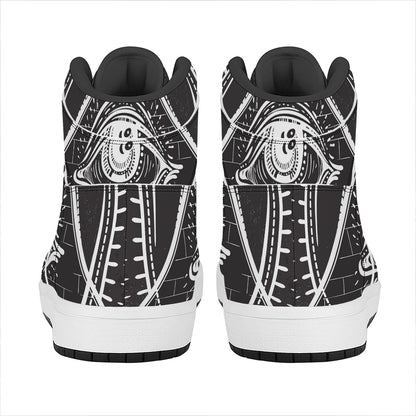 Black And White Eye of Providence Print High Top Leather Sneakers