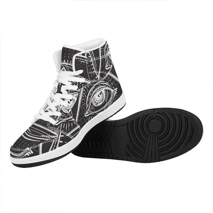 Black And White Eye of Providence Print High Top Leather Sneakers