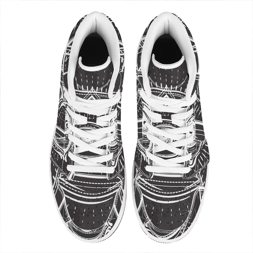 Black And White Eye of Providence Print High Top Leather Sneakers