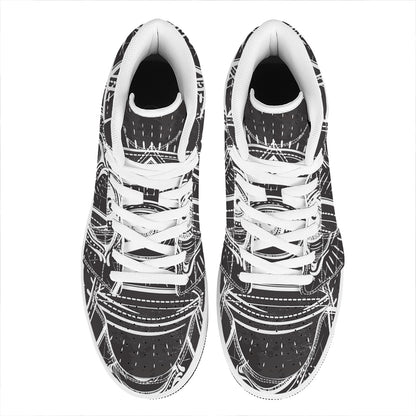 Black And White Eye of Providence Print High Top Leather Sneakers