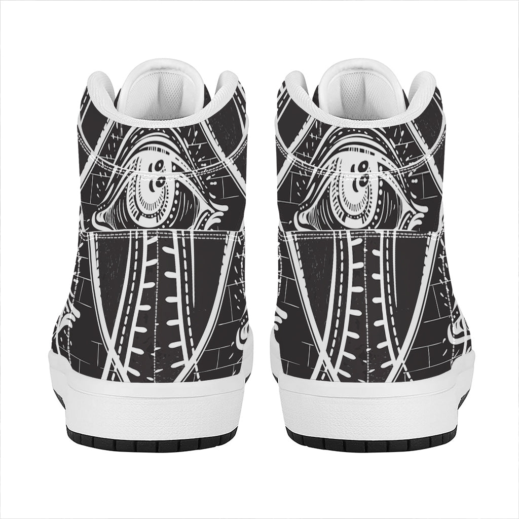 Black And White Eye of Providence Print High Top Leather Sneakers