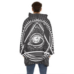 Black And White Eye of Providence Print Hoodie Blanket