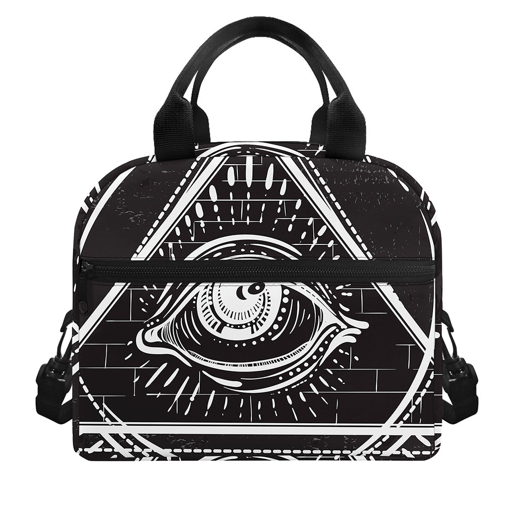 Black And White Eye of Providence Print Insulated Lunch Bag